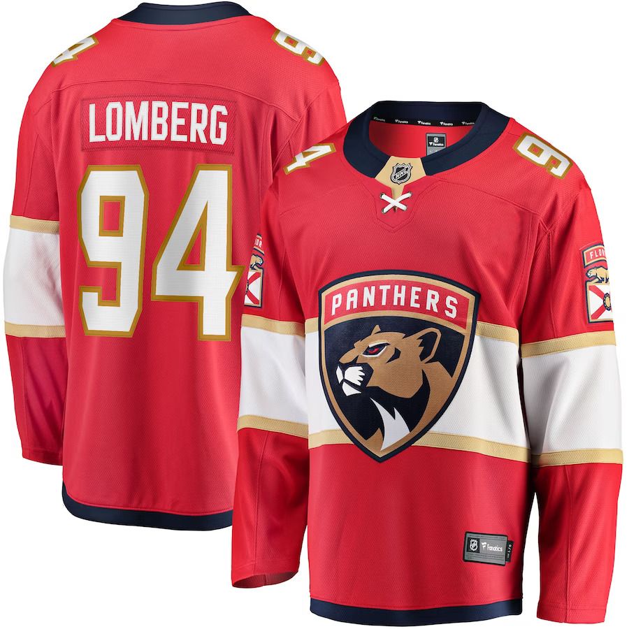 Men Florida Panthers 94 Ryan Lomberg Fanatics Branded Red Home Breakaway Player NHL Jersey